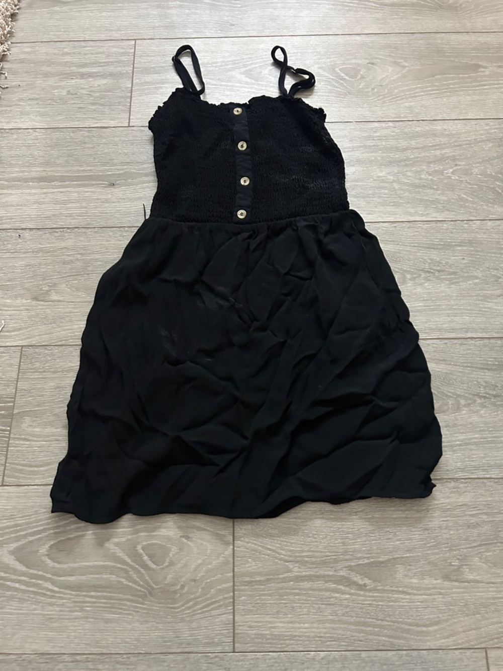 Hollister Black Button-Front Smocked Sundress